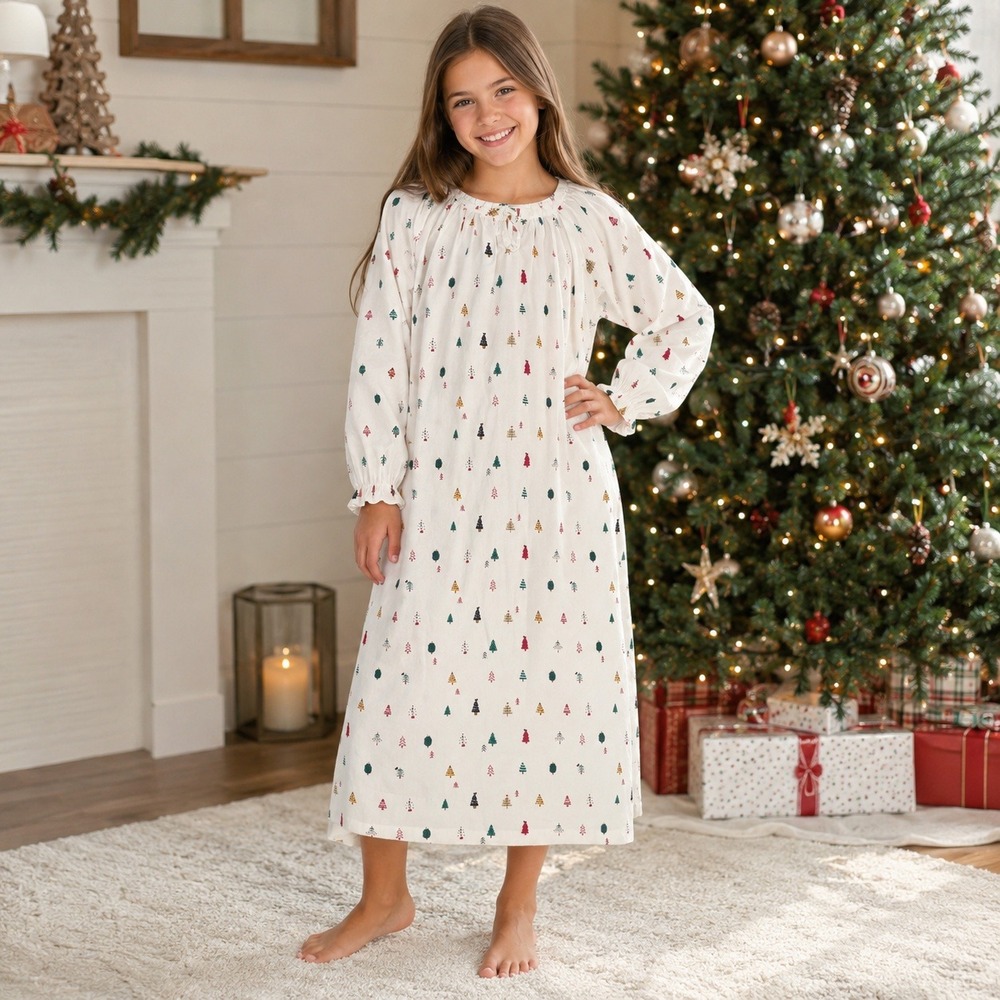 Petite Plume Girls 14 Merry Trees Delphine Christmas Nightgown Ivory